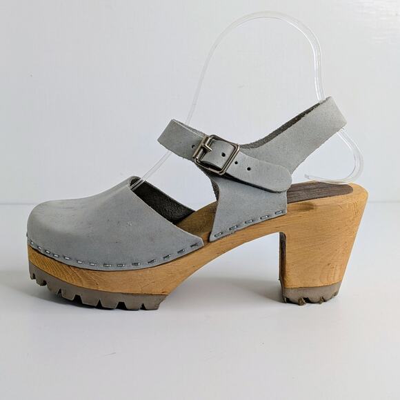MIA Shoes - MIA Sofia Clogs EU 37 Gray Leather Platform Lug Sole Mary Jane 70s
